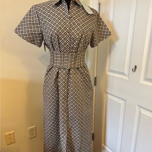 Hill House Brown and White Buttoned Shirt Dress